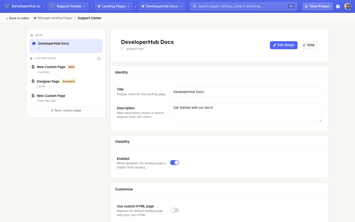 Manage Landing Pages