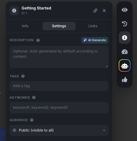 Generating a meta description from the Settings tab
