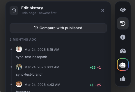 Comparing a draft with the published page