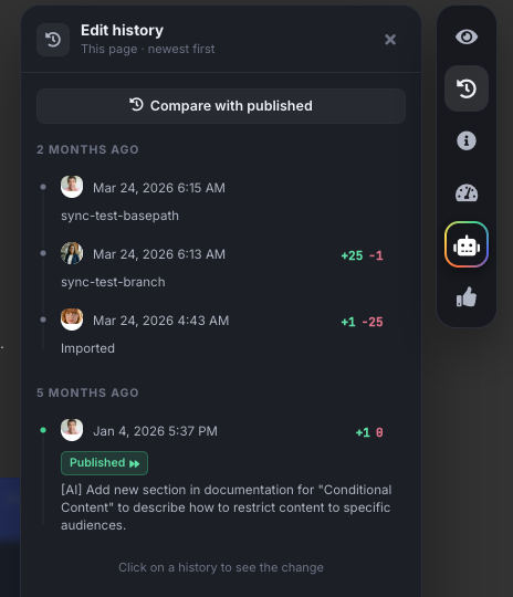 The Edit history panel