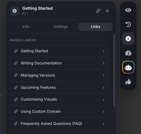 Pages linked in the Links tab