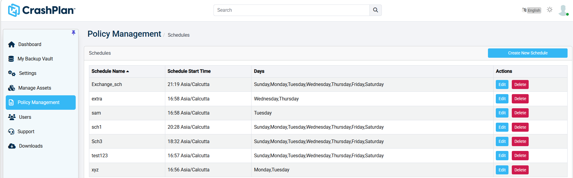 Server Backup - Schedules