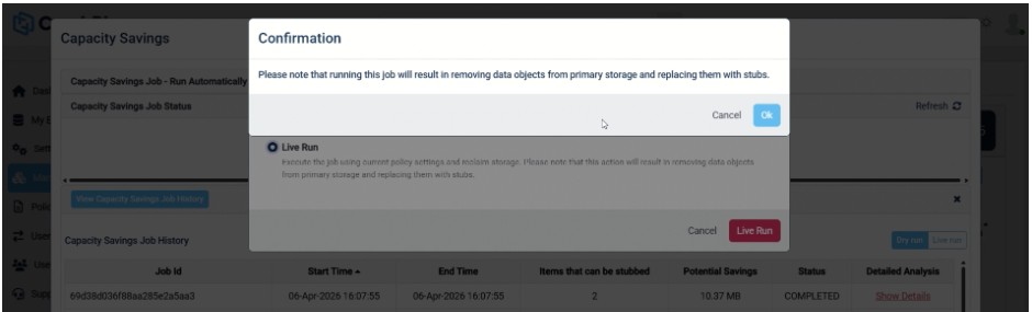 Capacity Savings Confirmation Dialog - OneDrive