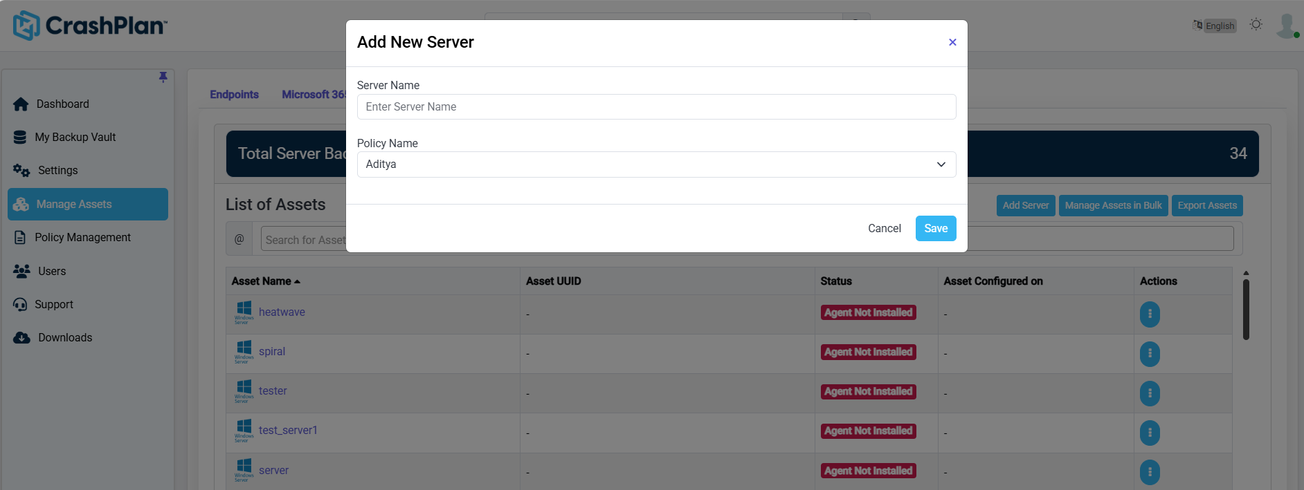 Add New Server - Server Backup