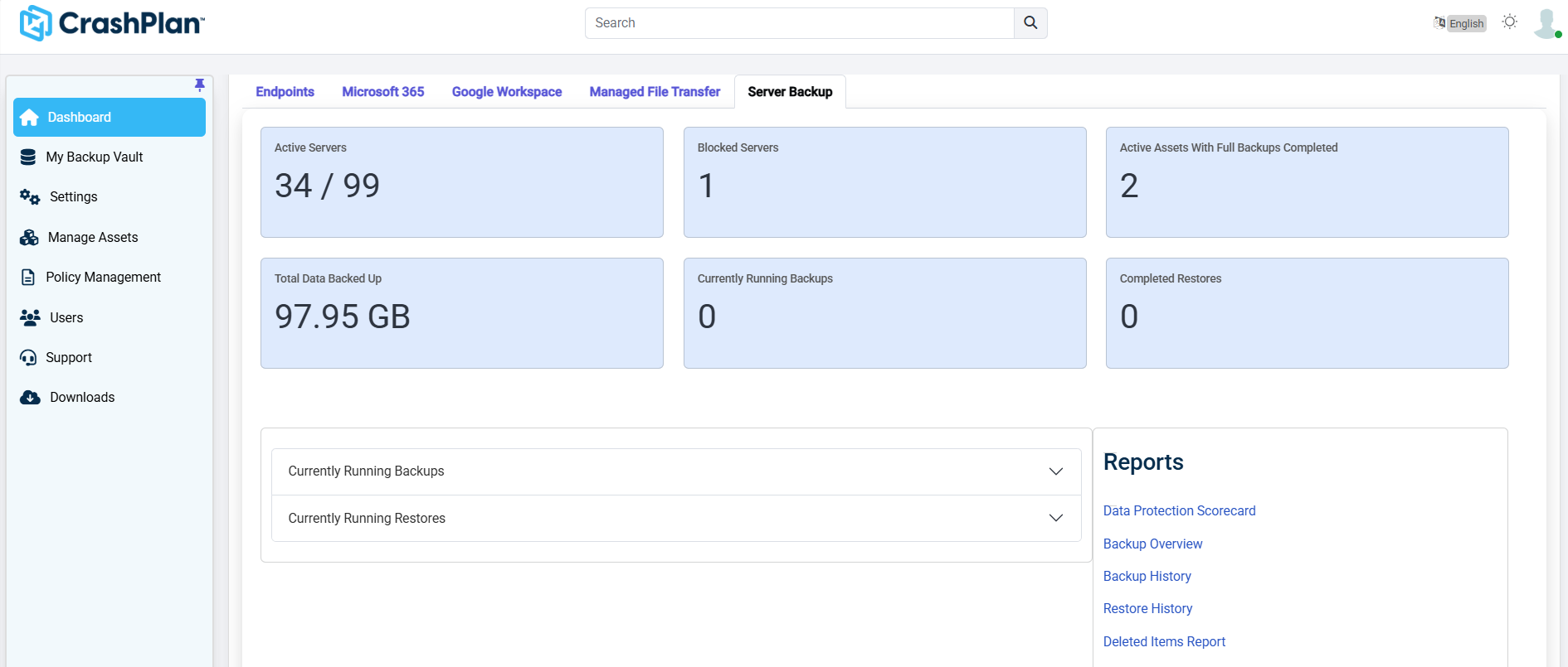 **Server Backup - Dashboard**