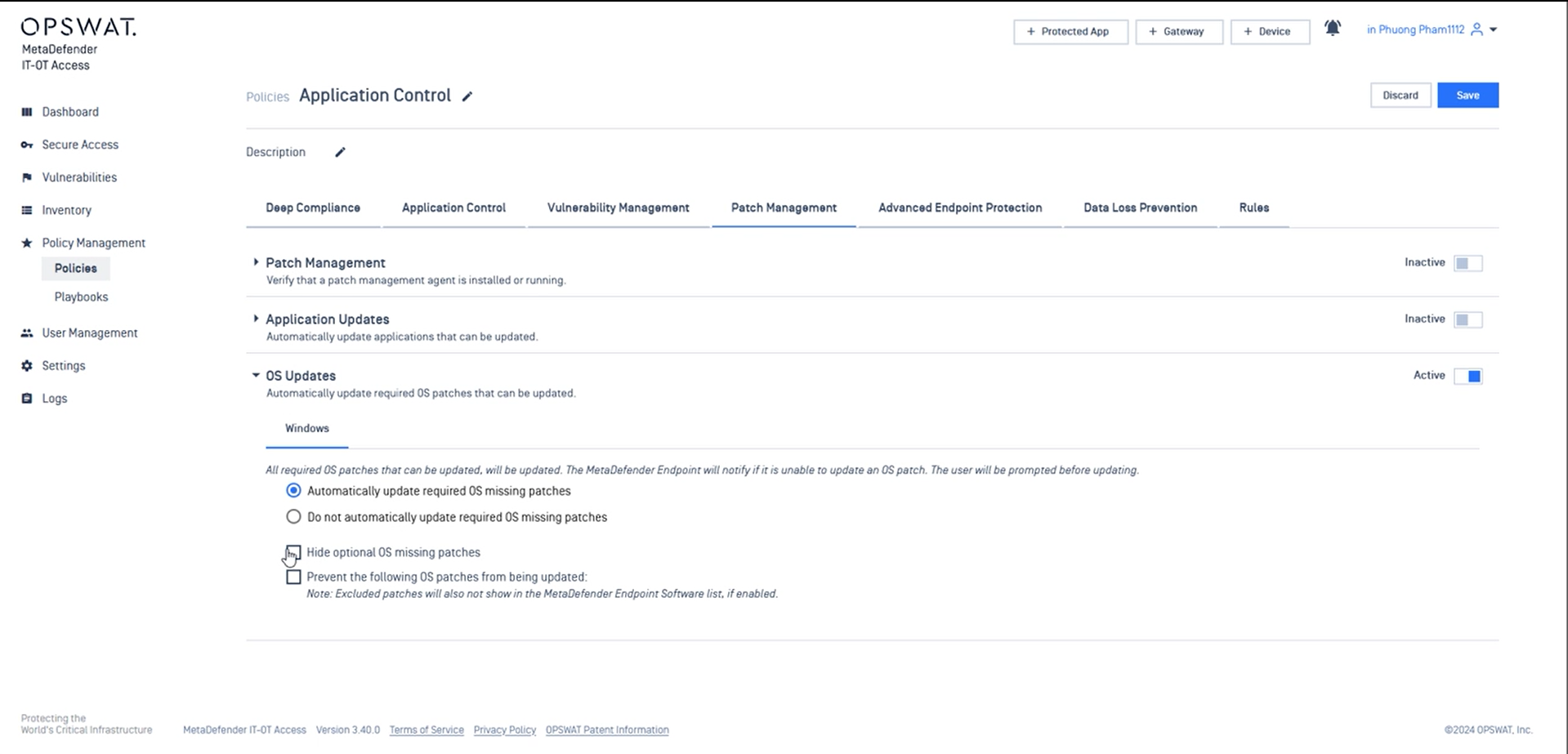 **OS updates within Policy Control Settings**