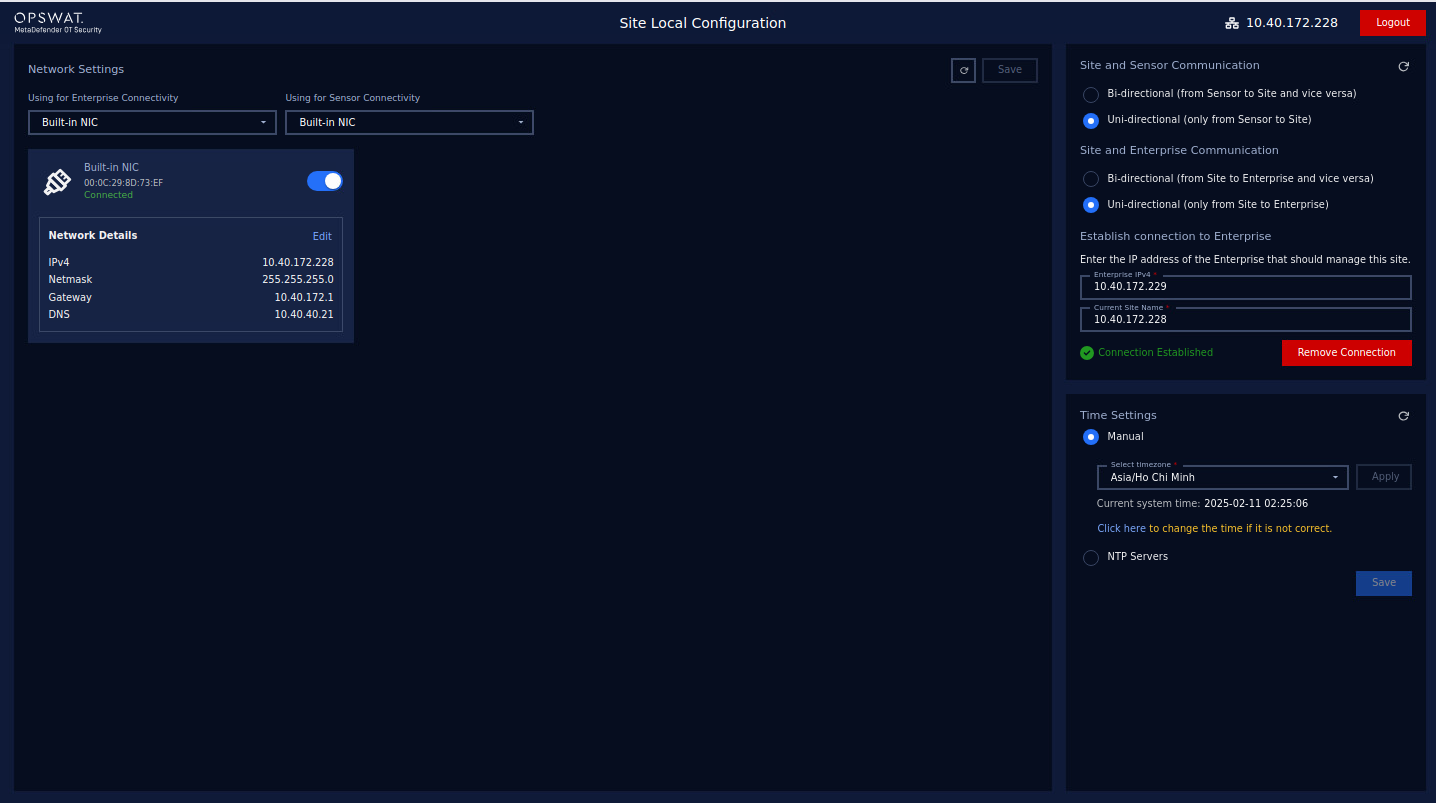 Overview Site Manager Network Settings