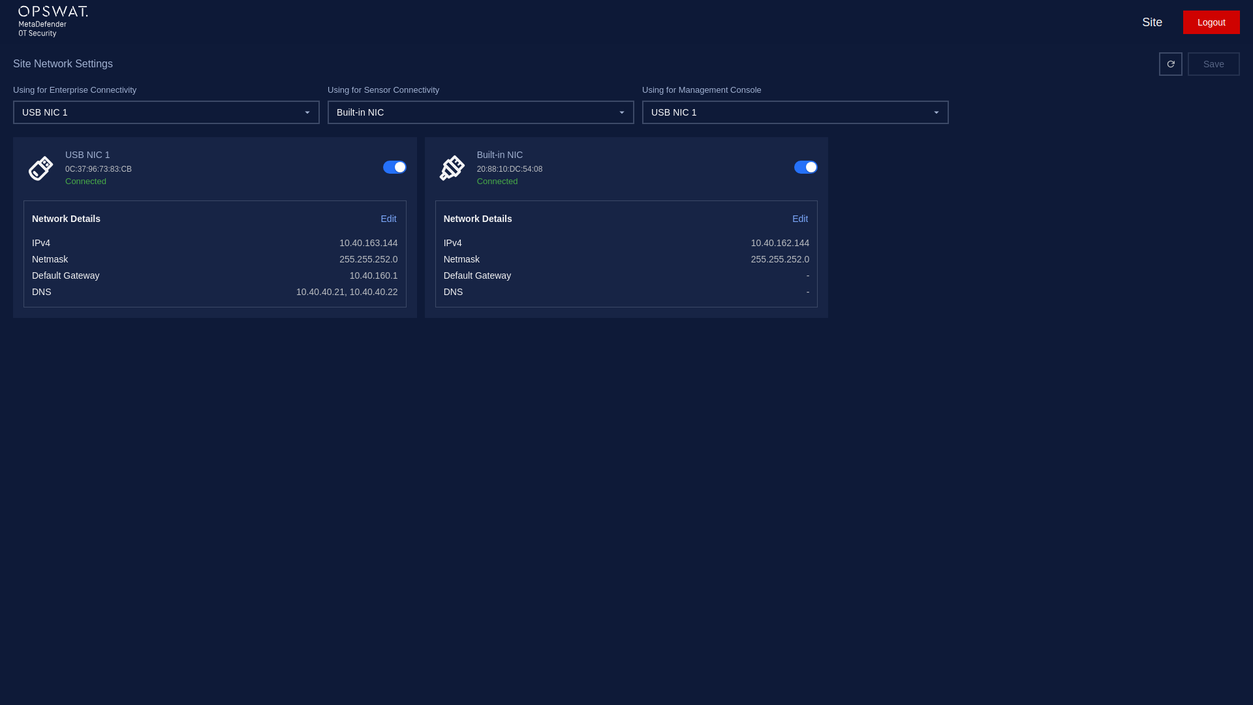 Overview Network Settings for Site