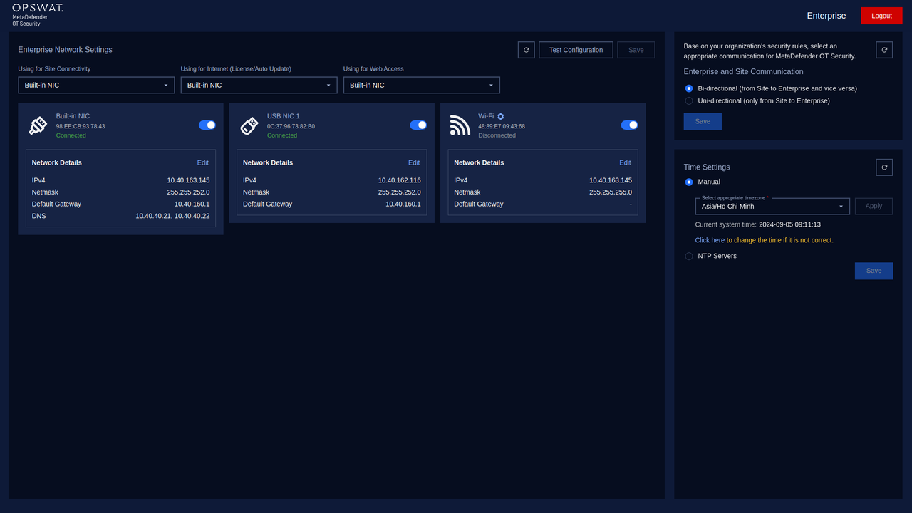 Overview Enterprise Manager Network Settings