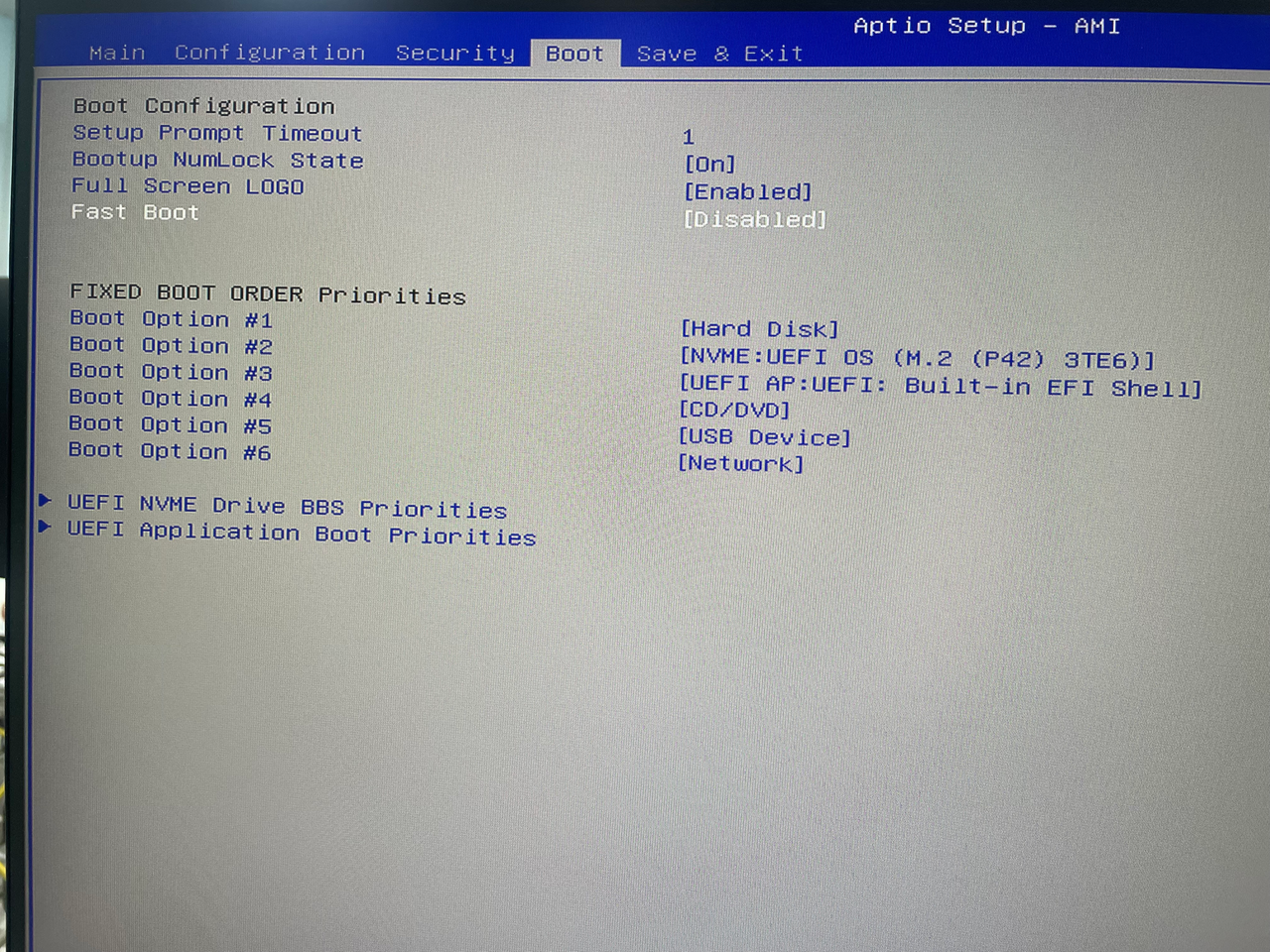 The default setting of the Boot setup