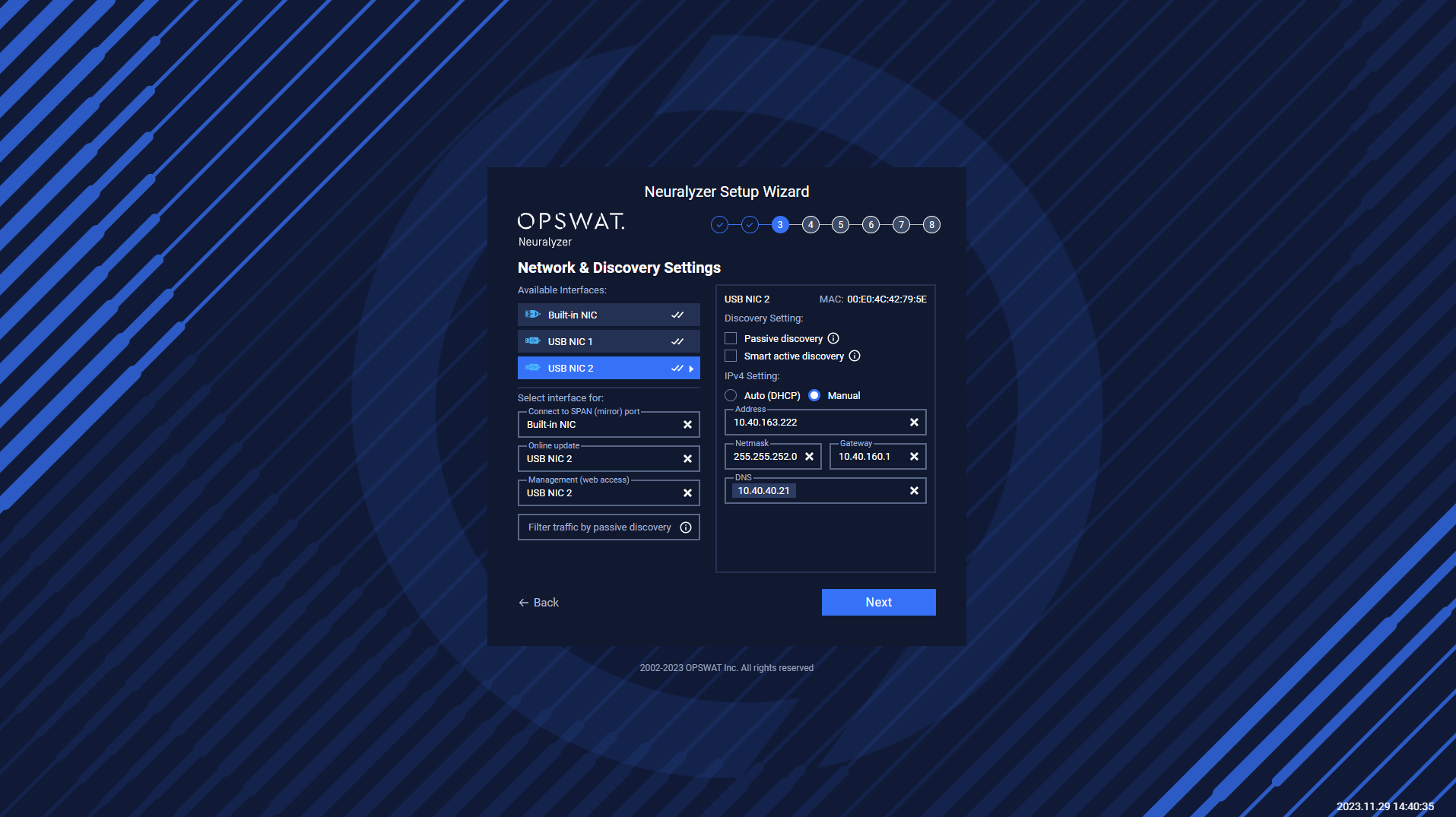 NIC2 is set for the Internet (Online update and Web access).