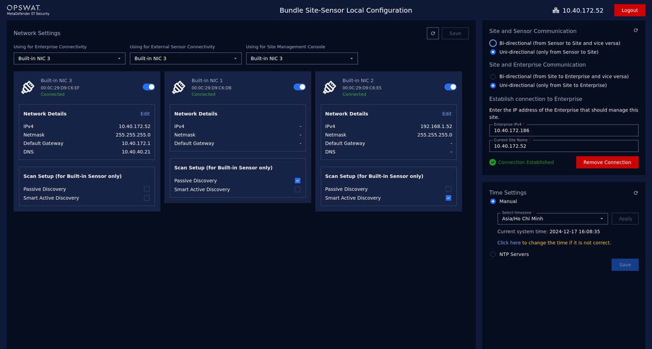 Overview Network Settings for Site Manager & Network Sensor - Bundle 2 in 1
