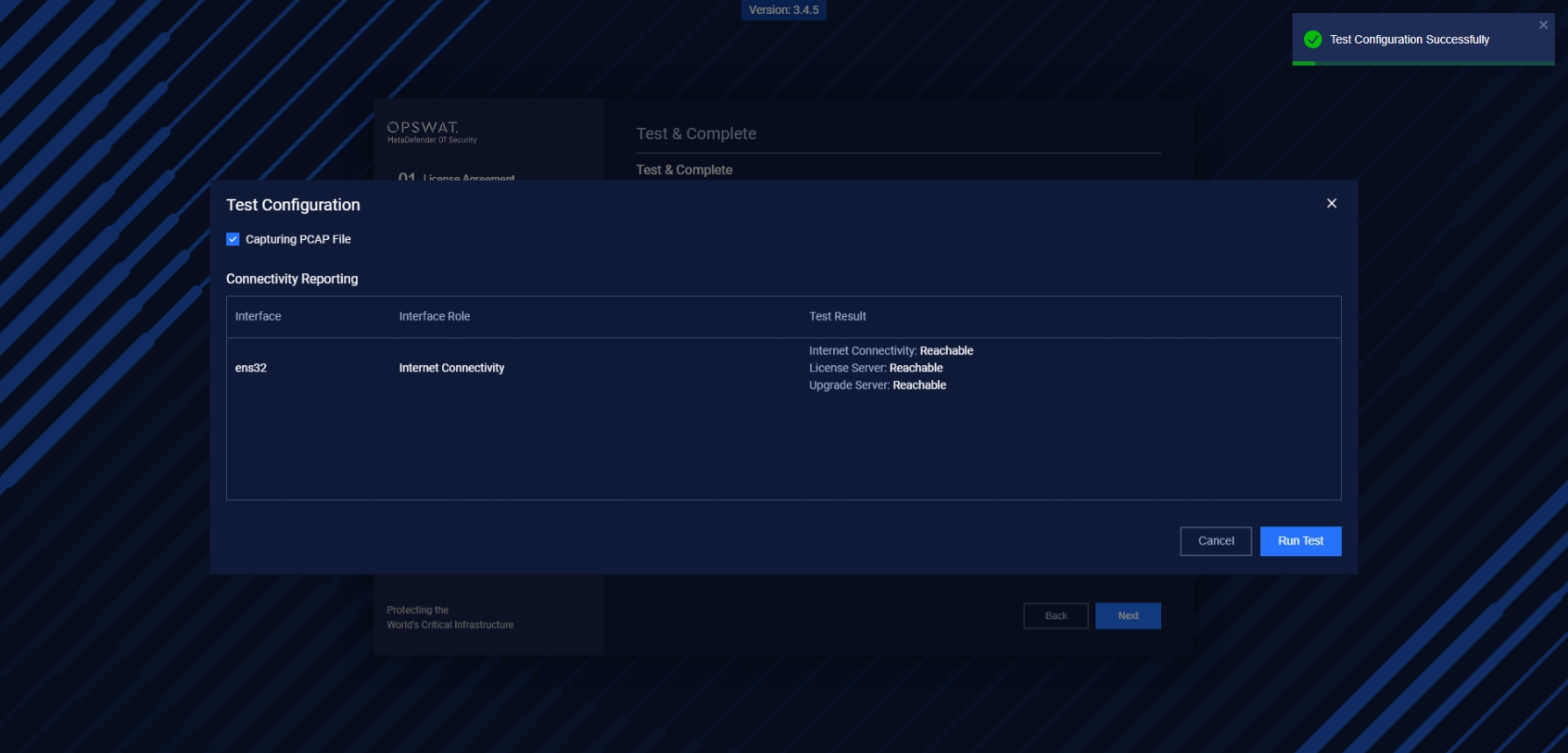 Test configuration result