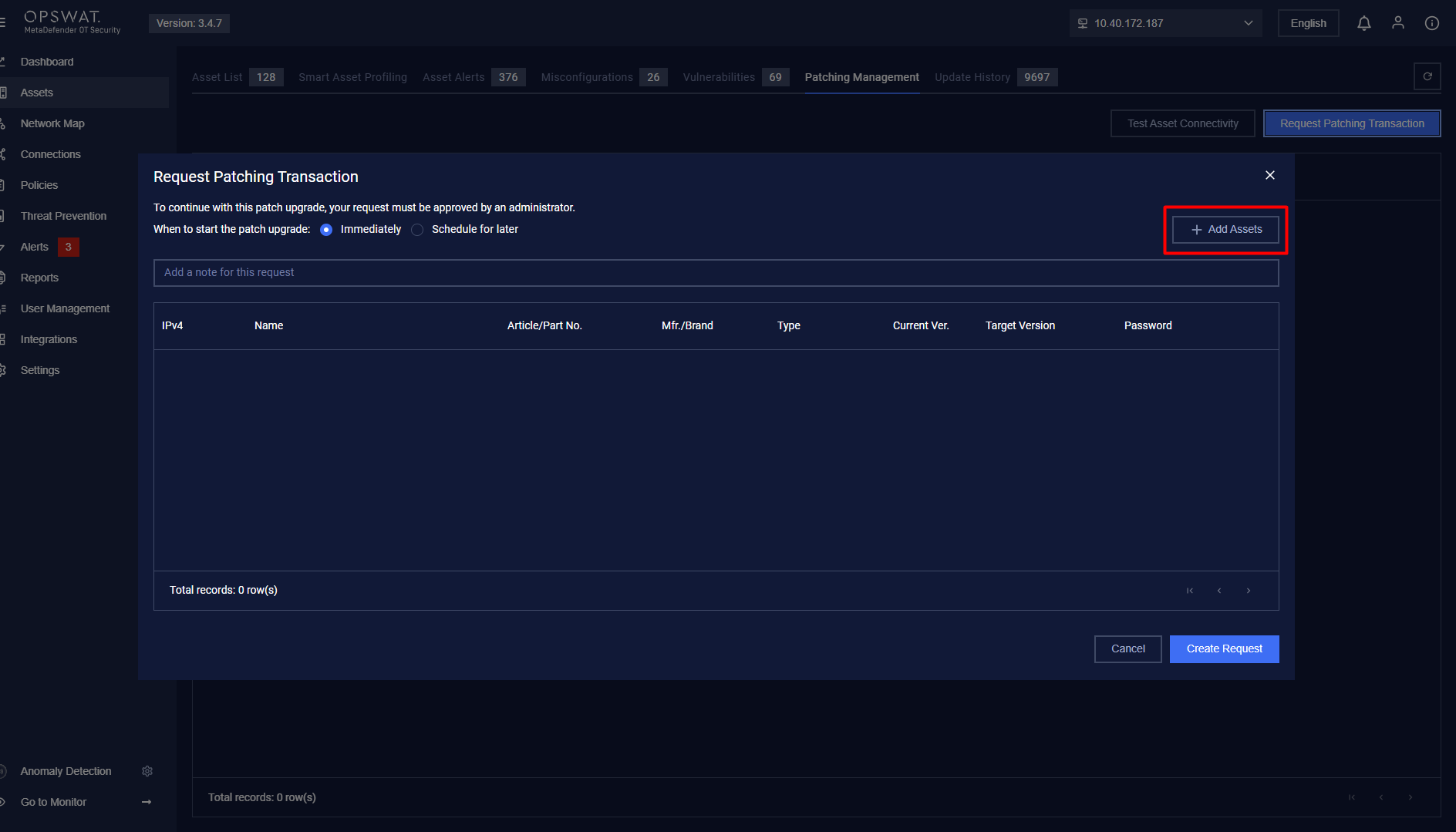 Click the **Add Assets** button