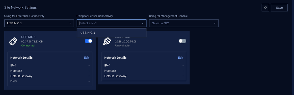 Select NIC using for Sensor Connectivity