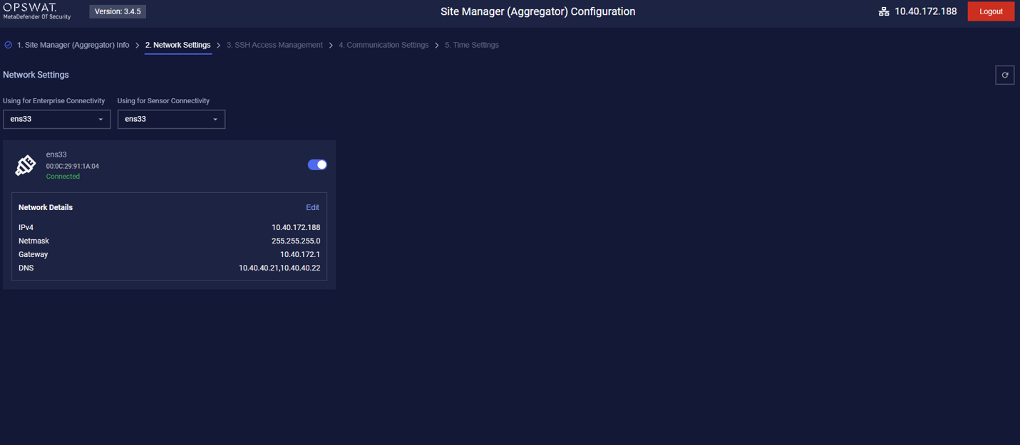 Overview Site Manager Network Settings