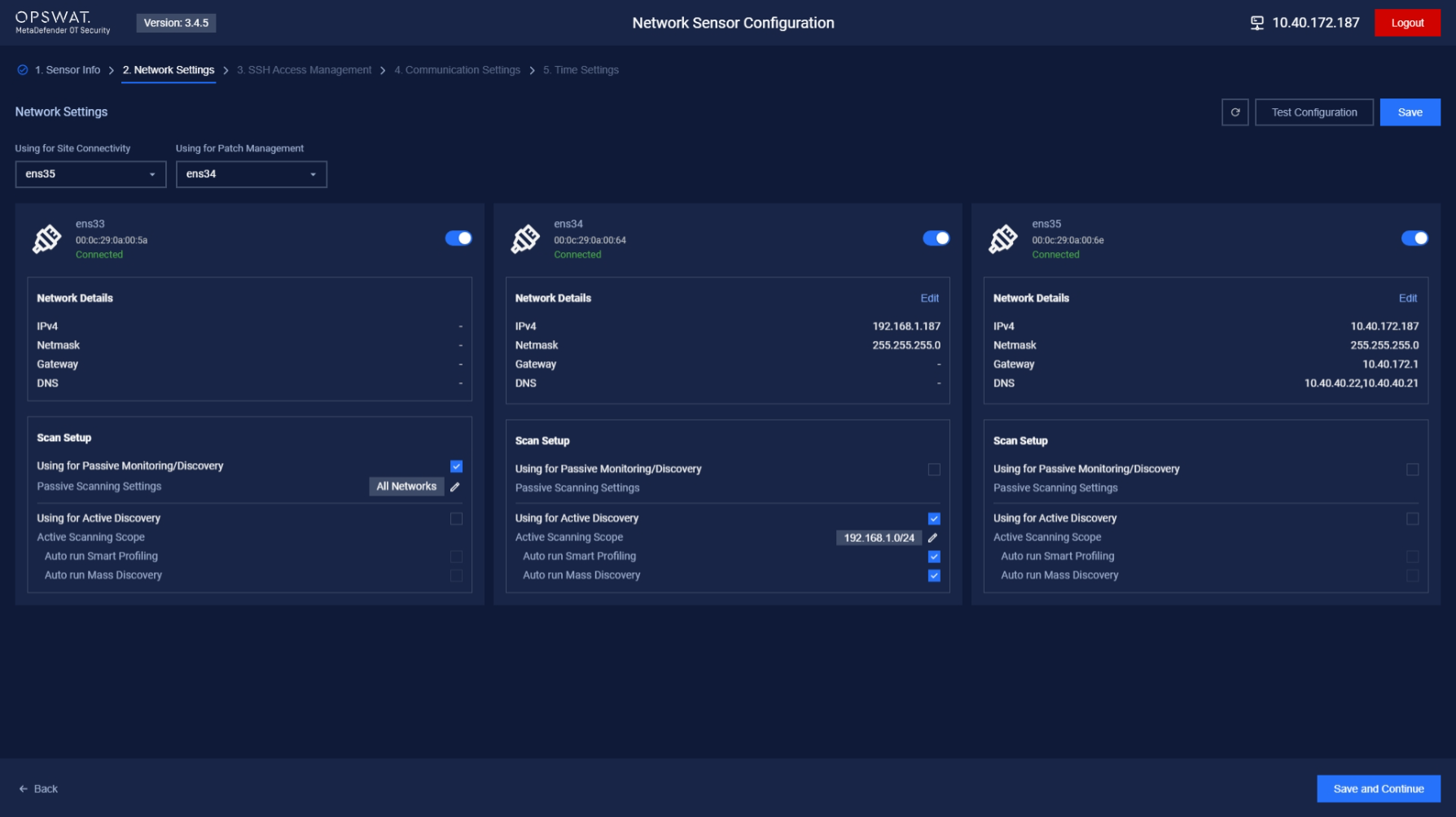 Overview Network Sensor Network Setting