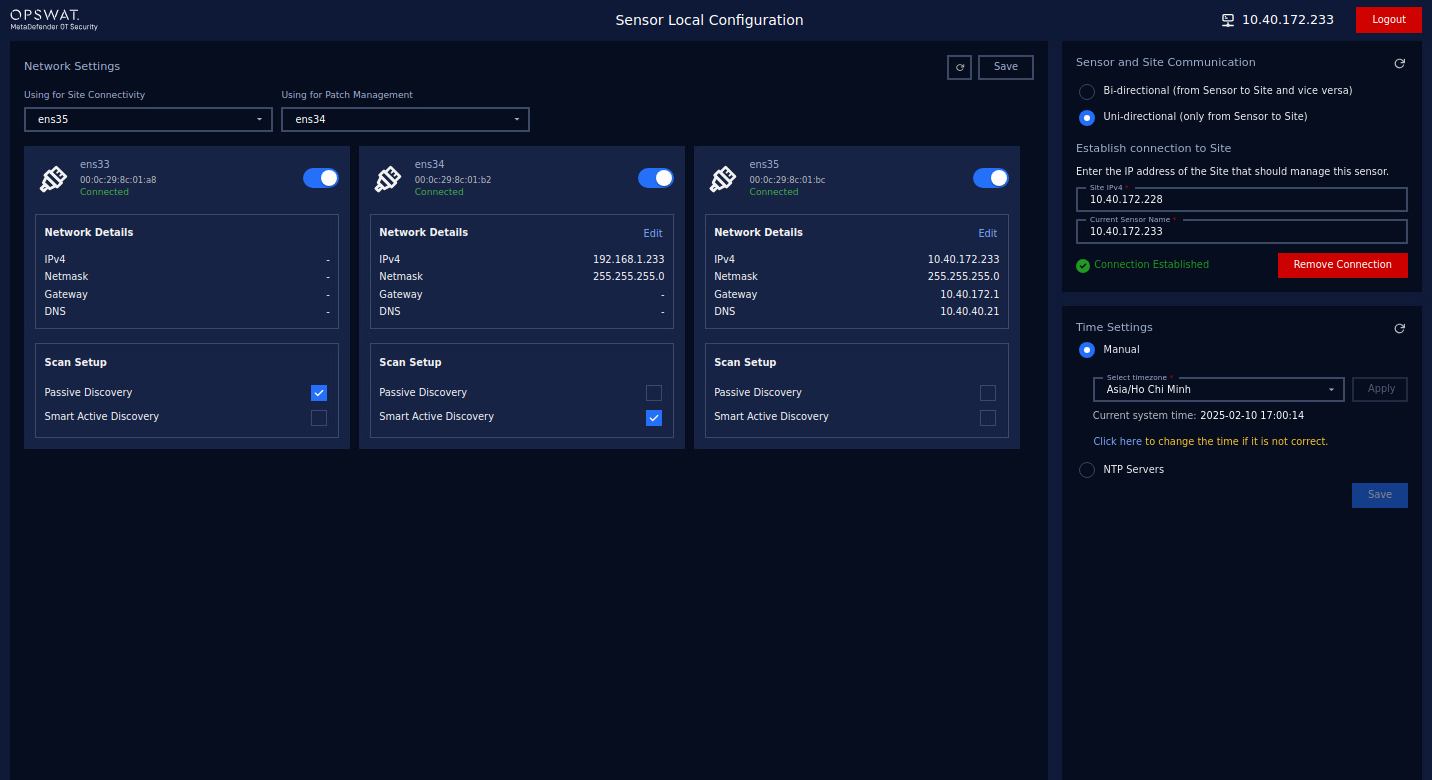 Overview Network Sensor Network Setting