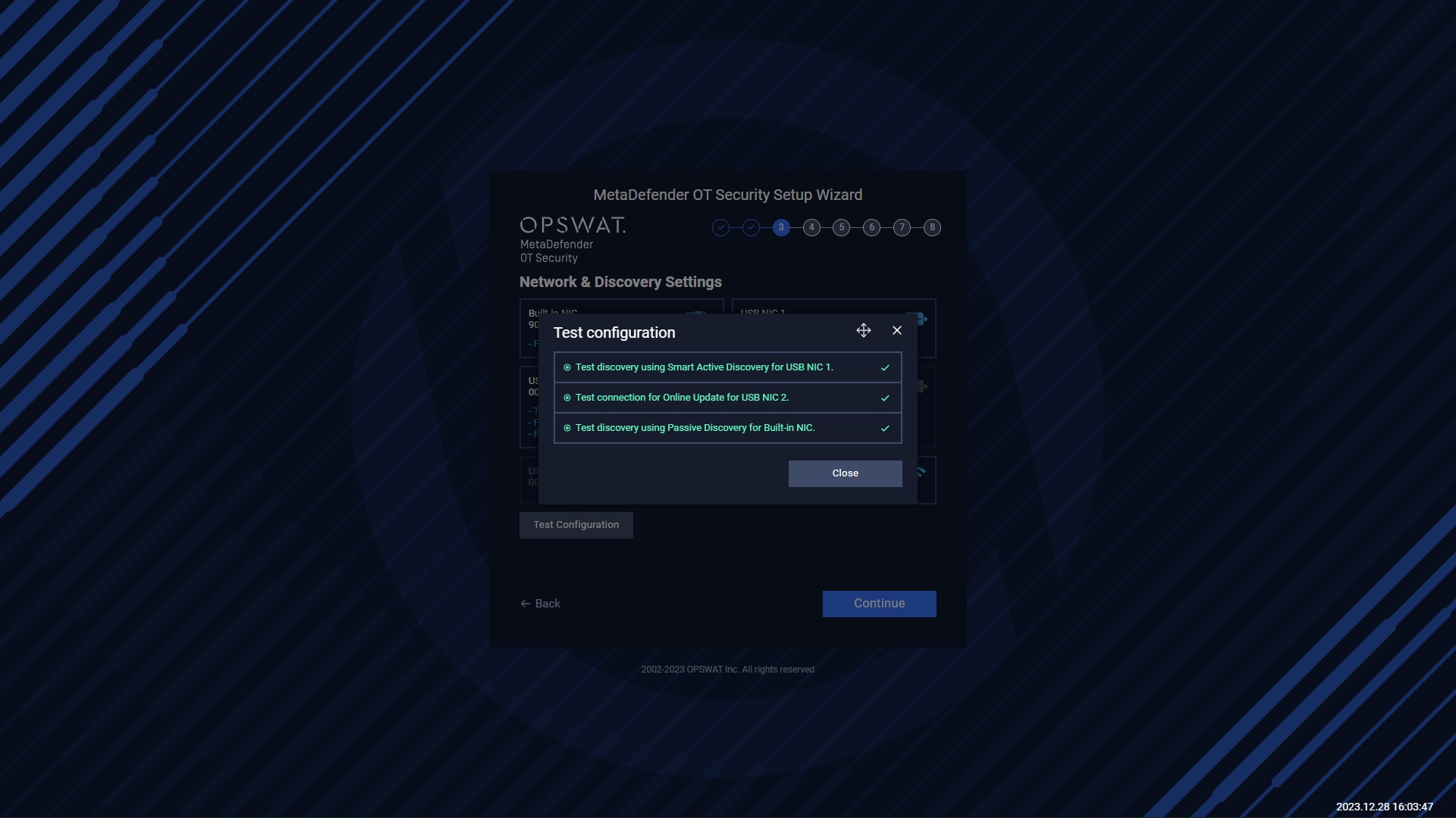 Test configuration of configured NICs.