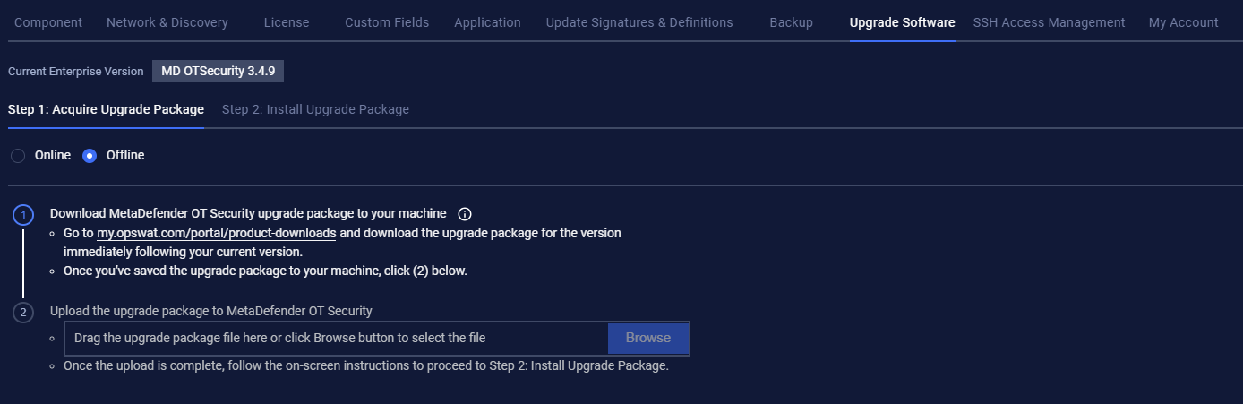 Go to My Opswat and download the upgrade package