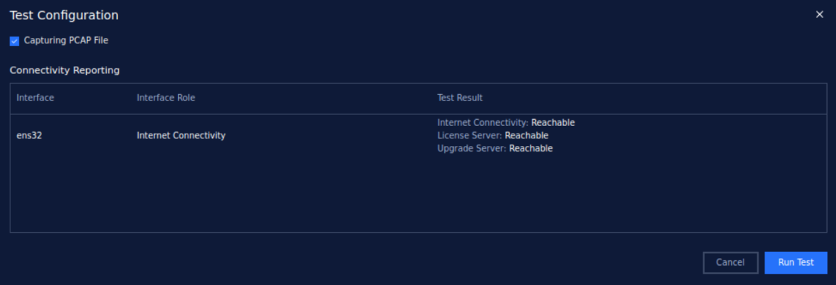 Test configuration result