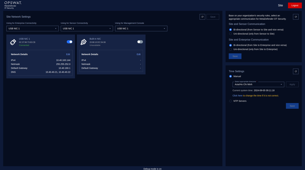 Overview Network Settings for Site Manager