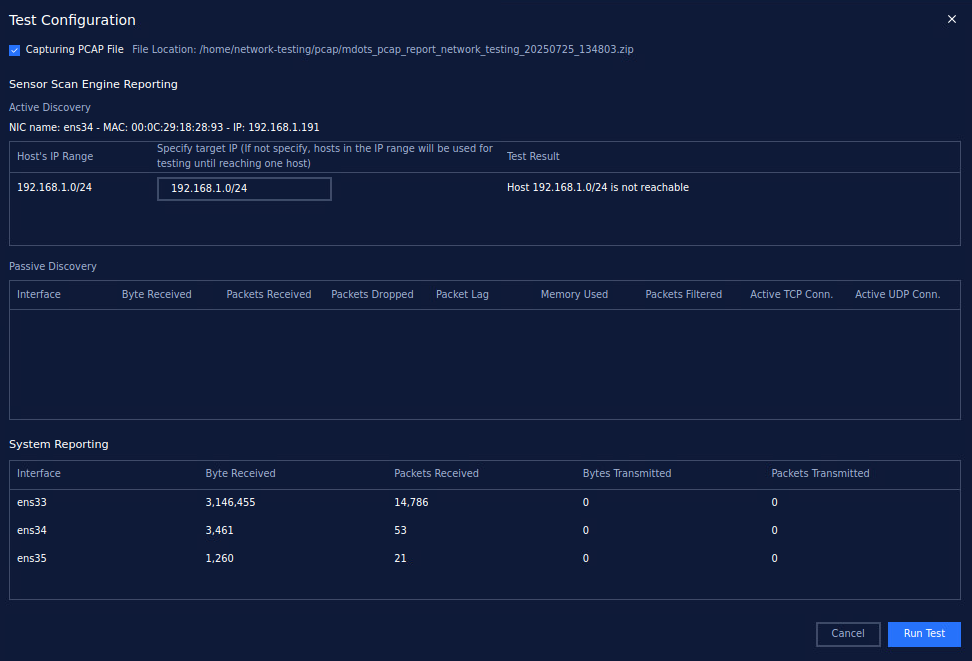 Test configuration result
