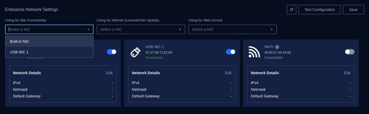 Select NIC using for Site Connectivity