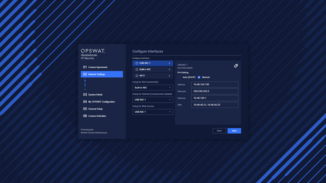 Configure interfaces and Select NIC for Site Connectivity