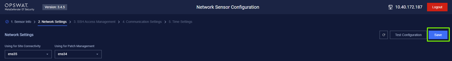 Click on the **Save** button to save the configuration