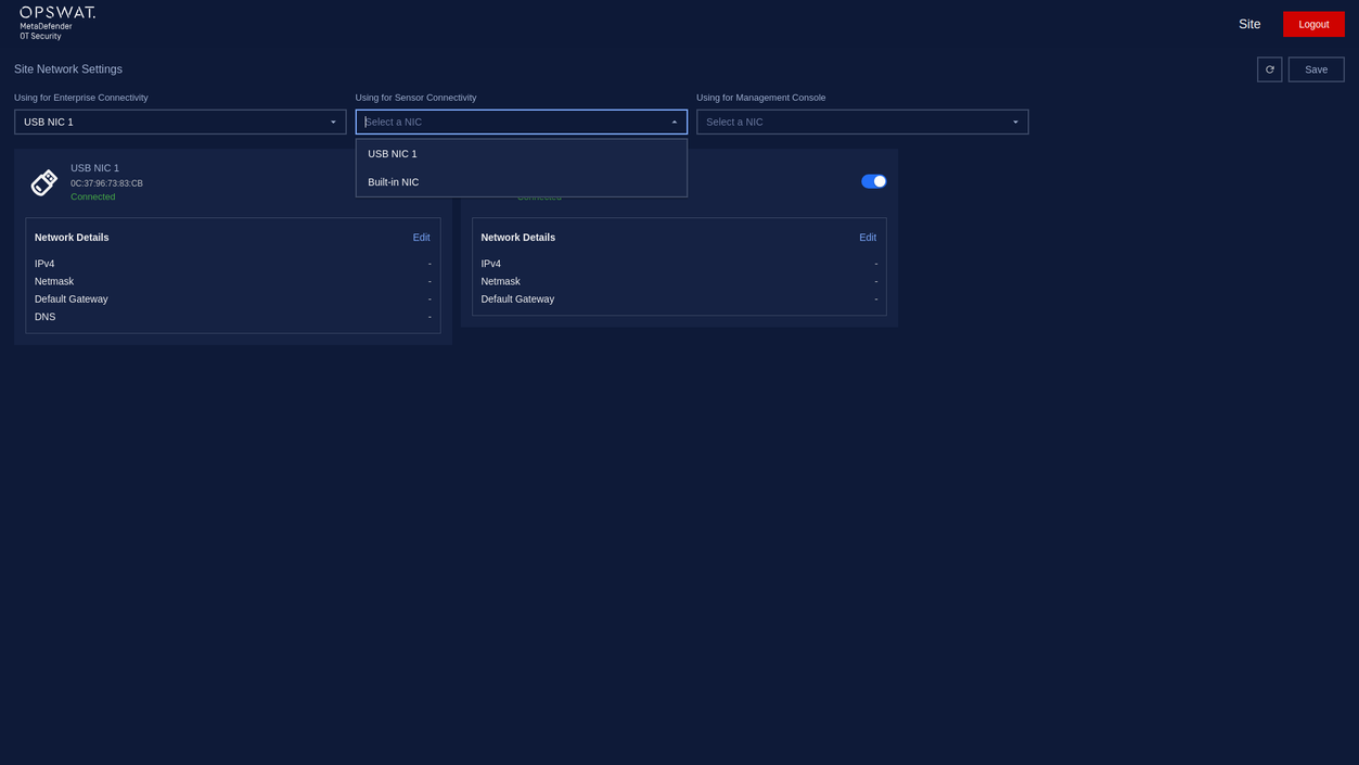Select NIC using for Sensor Connectivity