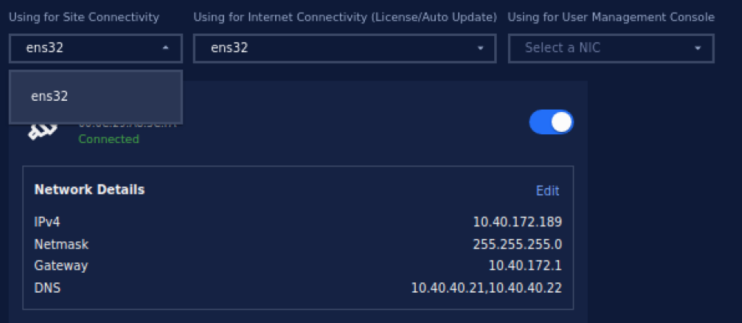 Select NIC for Site Connectivity