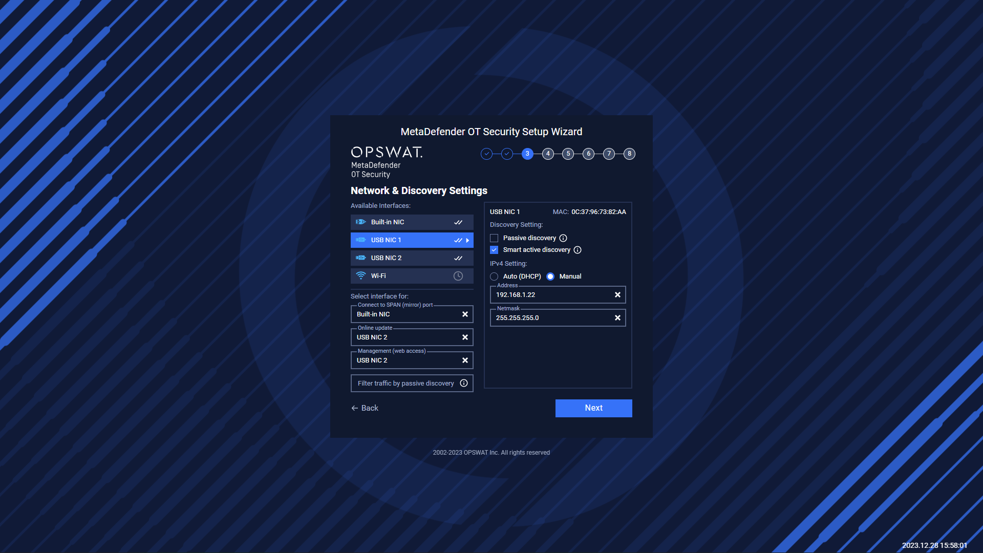 NIC1 is set for active scanning.