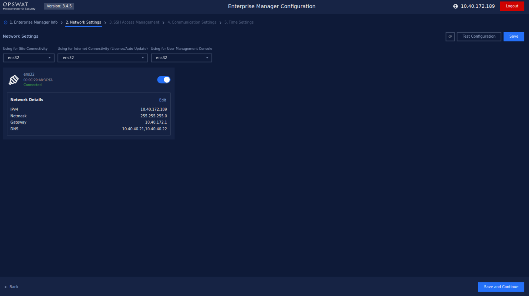 Overview Enterprise Manager Network settings