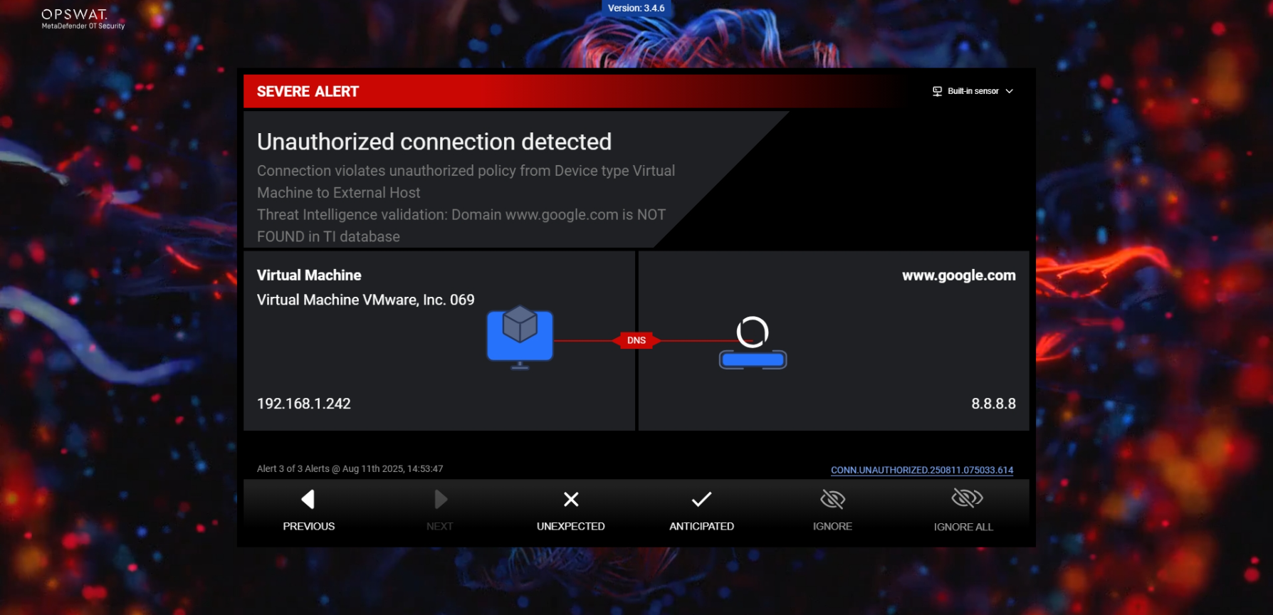 On-screen Alert for External Host Not Found in TI Database