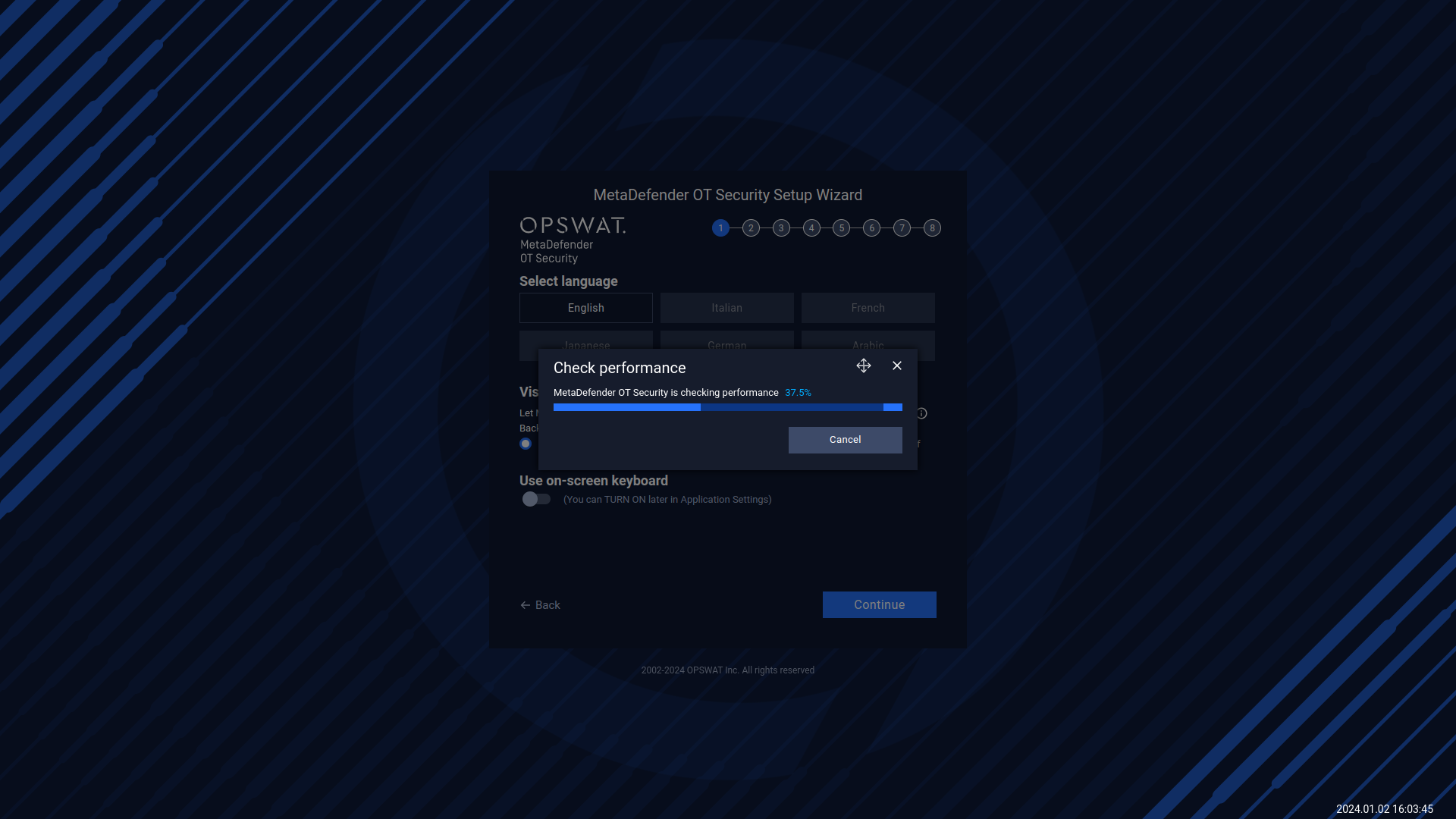 MetaDefender OT Security can measure approximately the machine’s hardware to recommend suitable visual effects settings. In order to use it, you can click on “Check performance”, then MetaDefender OT Security runs the test and measures the system performance.