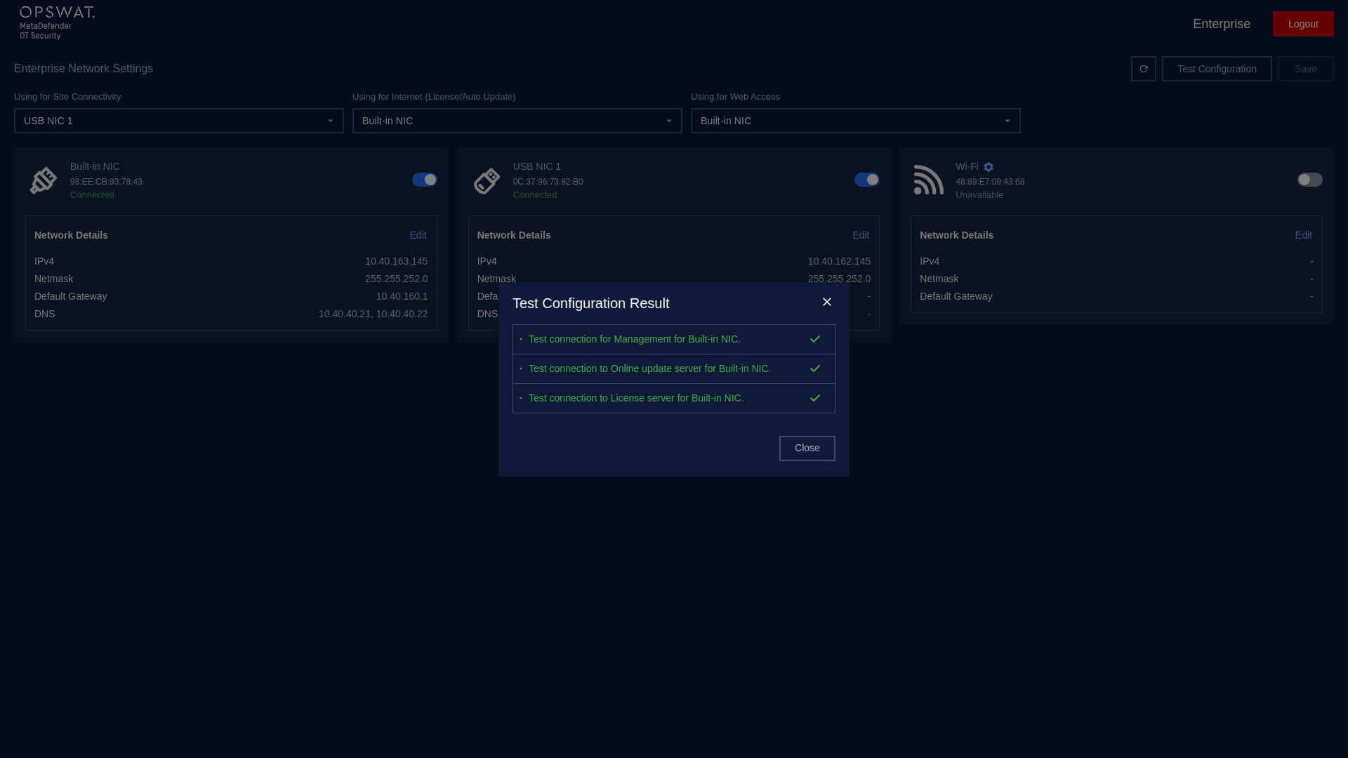 Test Configuration Result