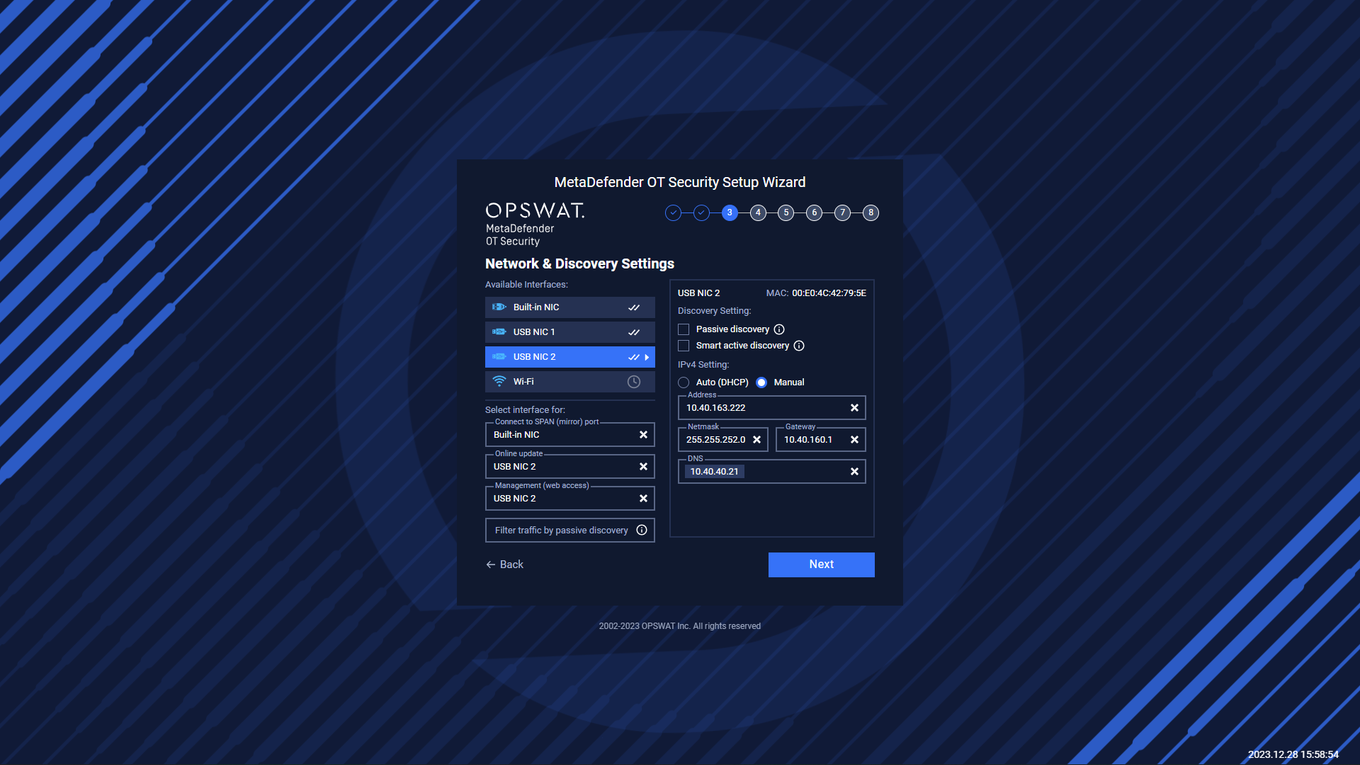 NIC2 is set for the Internet (Online update and Web access).