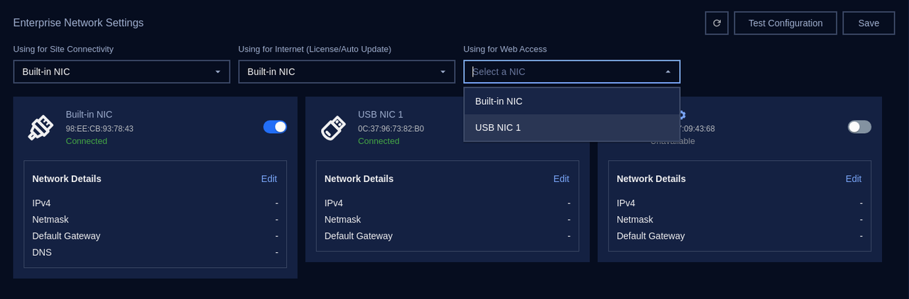 Select NIC using for Web Access