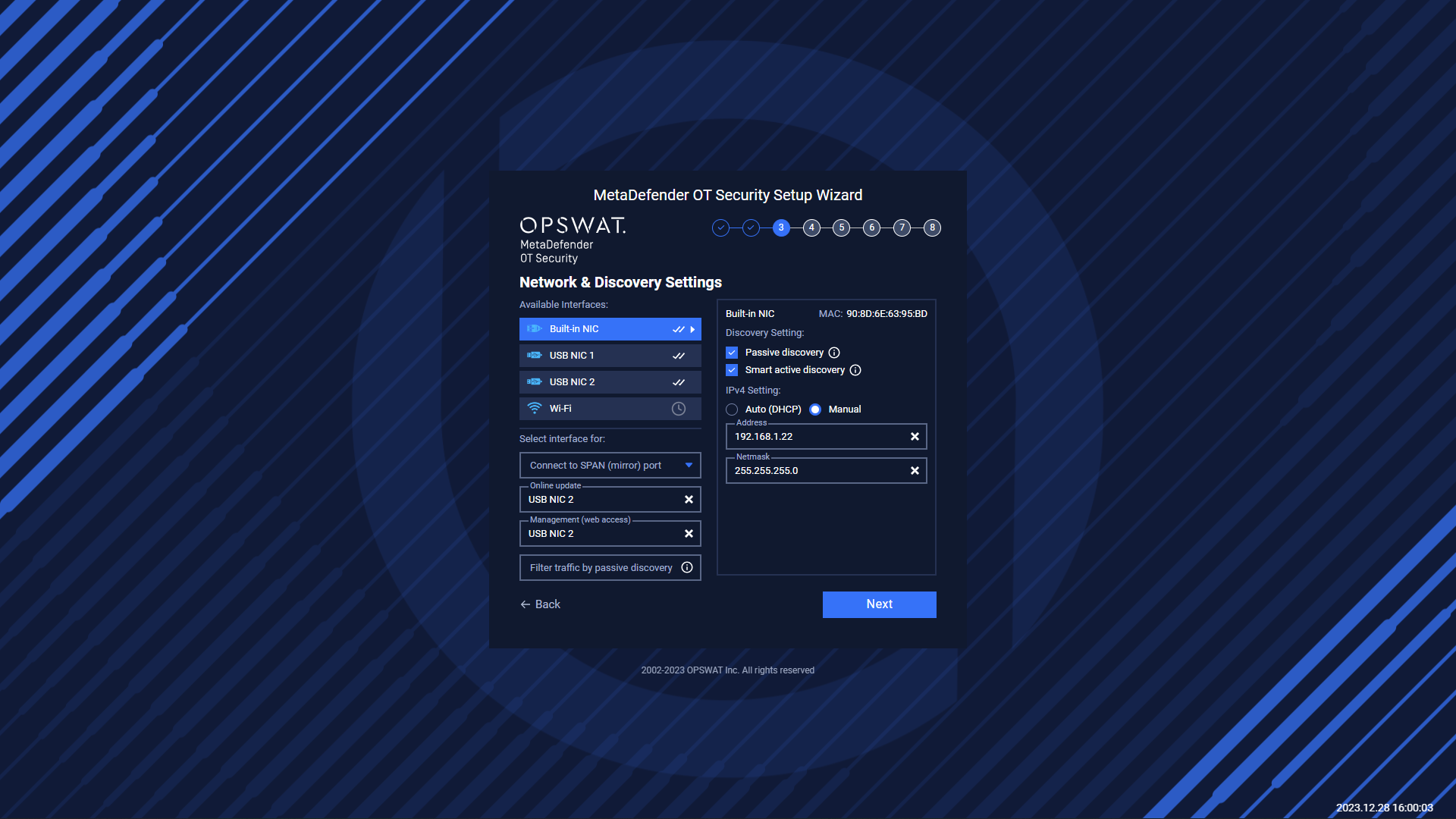 Built-in NIC is set for passive and smart active discovery
