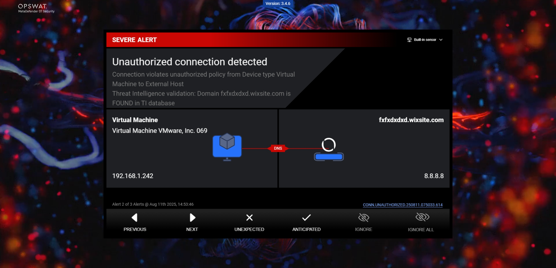 On-screen Alert for External Host Found in TI Database