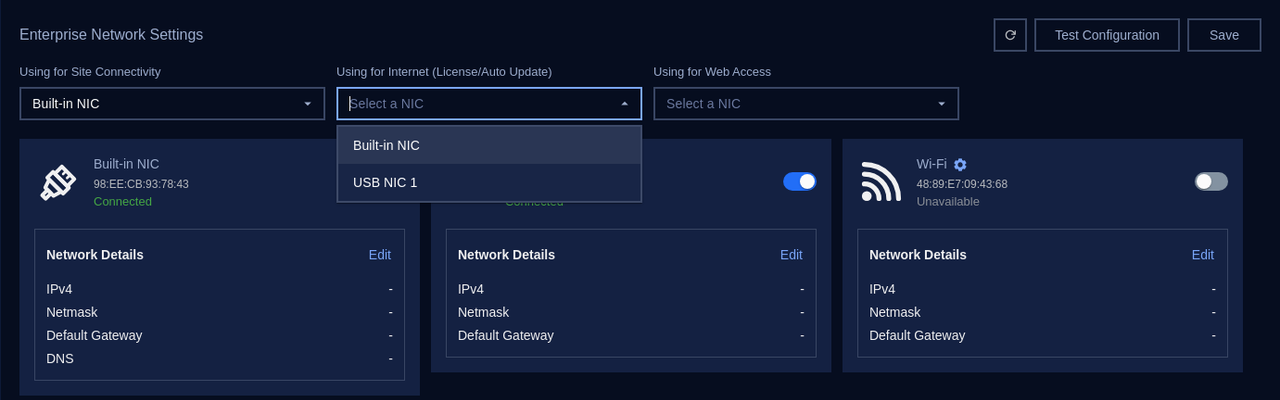 Select NIC using for Internet (License/Auto-Update)