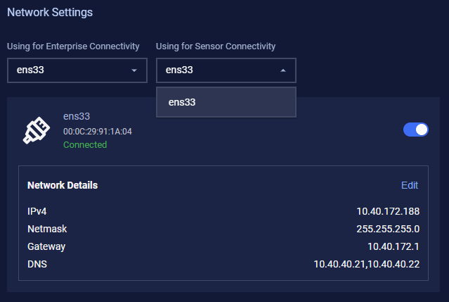Select NIC for Sensor Connectivity