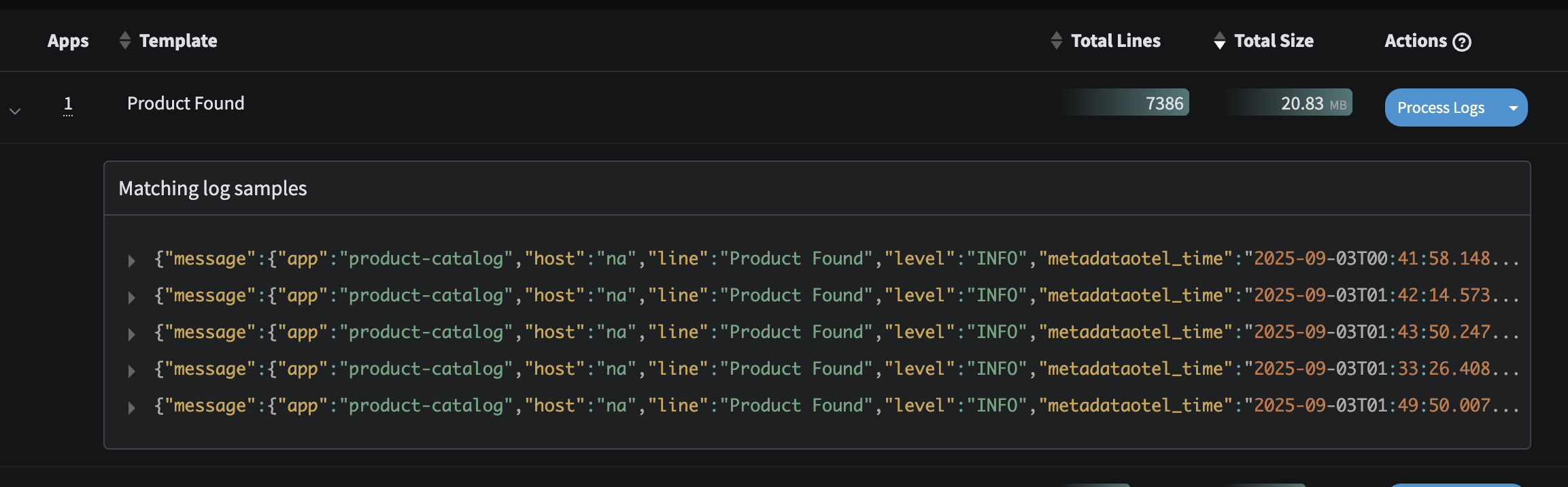Product Found Log Profile