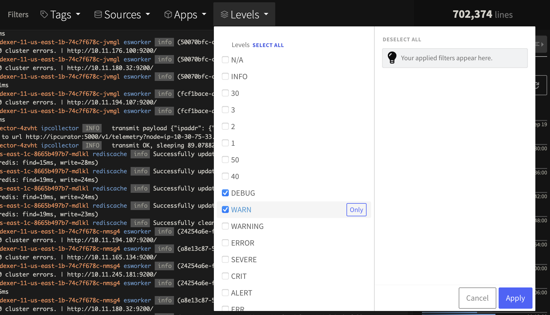 Log viewer filters