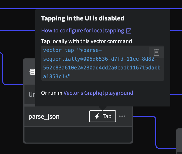 Prompt for the vector command to tap the selected node