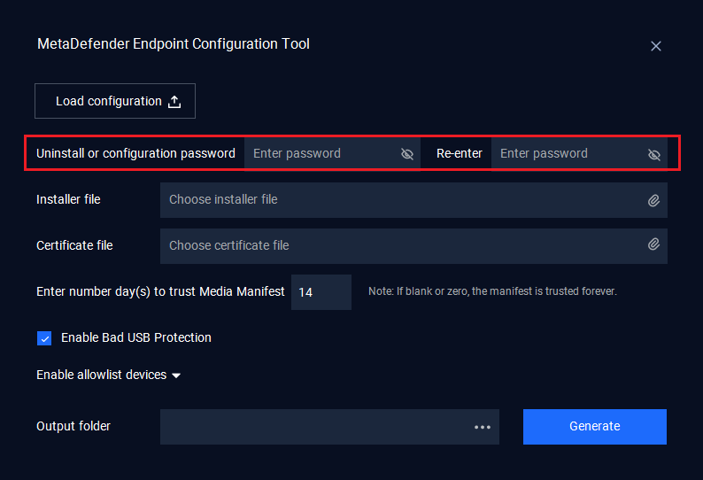 If you leave this section blank, the tool will use the default password `Opswat1234!` instead.