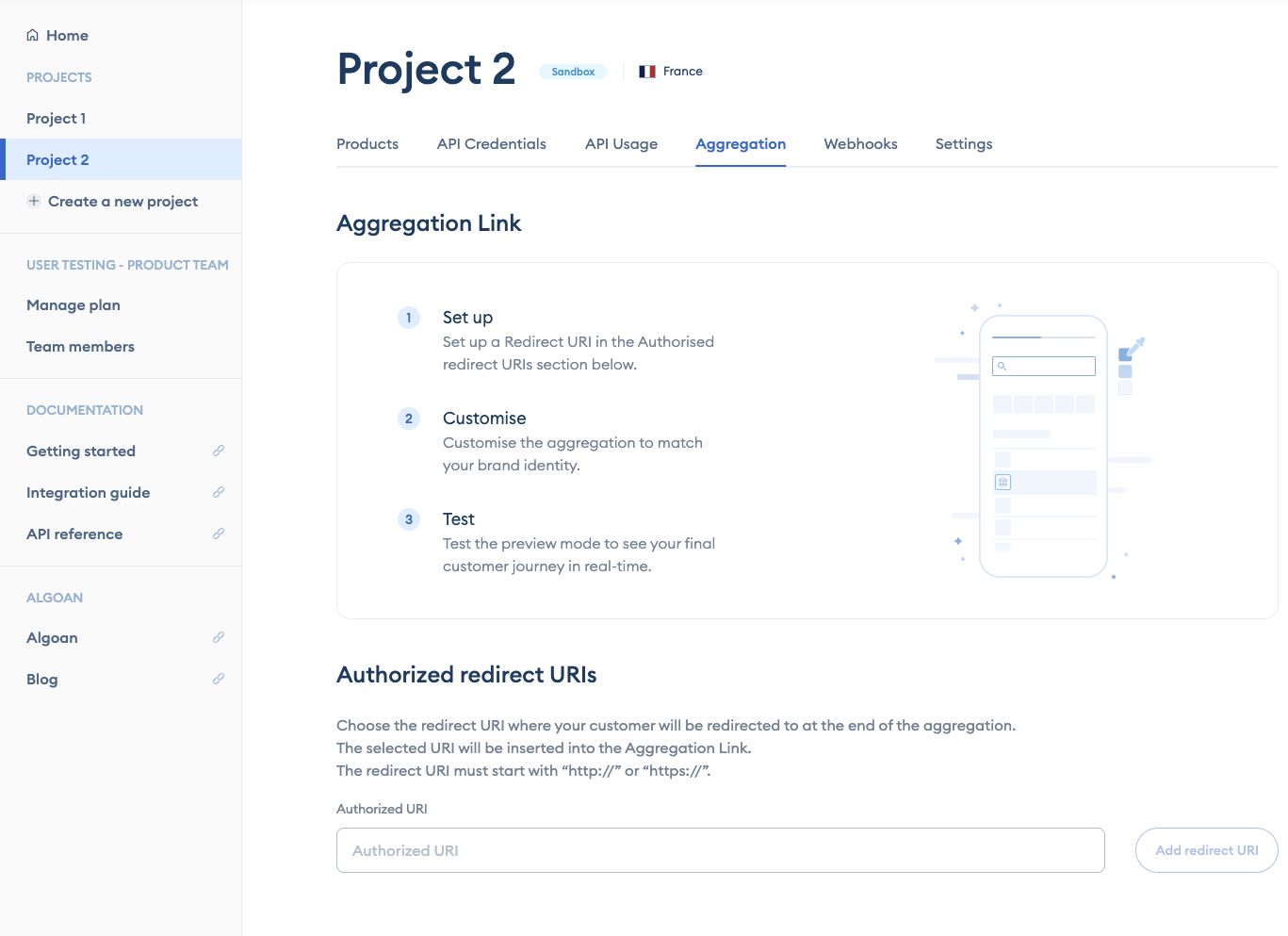 Image 5 - Aggregation tab when no redirect URI has been defined