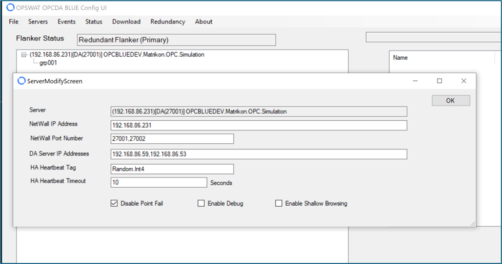 OPC DA Server Modify Screen