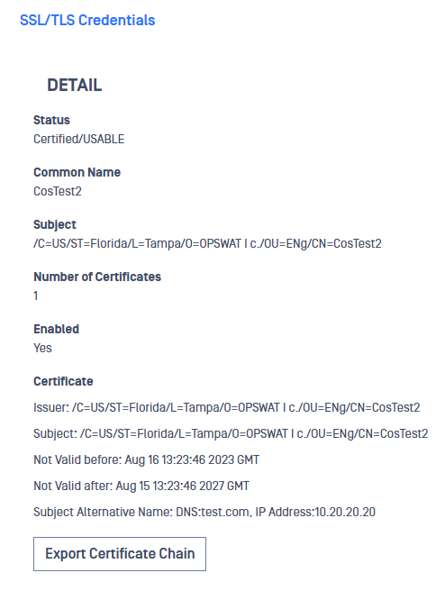 Example of Completed SSL/TSL Credentials